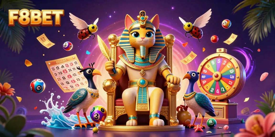 Join F8BET for thrilling lottery games with our vibrant, engaging illustration.