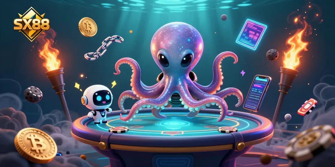 Join the SX88 alien octopus at the poker table in a cosmic gambling adventure!