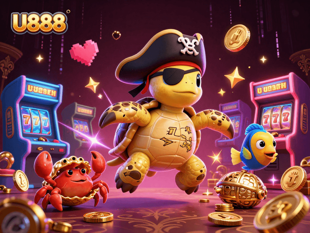 Experience thrilling gameplay at U888 with vibrant characters, arcade machines, and enchanting slot visuals.