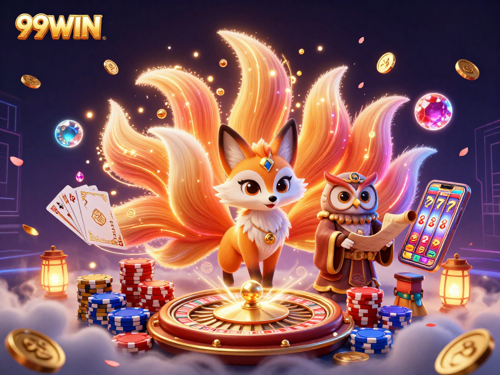 Experience thrilling gaming with 99WIN at this captivating online casino illustration featuring vibrant elements.