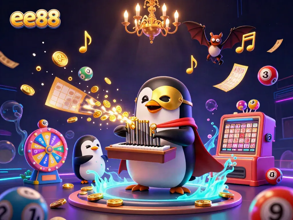 Engage in the vibrant world of ee88, where a phantom penguin plays for golden rewards amid dynamic casino excitement.