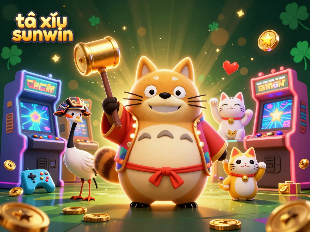 Experience thrilling gameplay with tài xỉu sunwin in this vibrant 3D scene, showcasing fun characters and game elements.