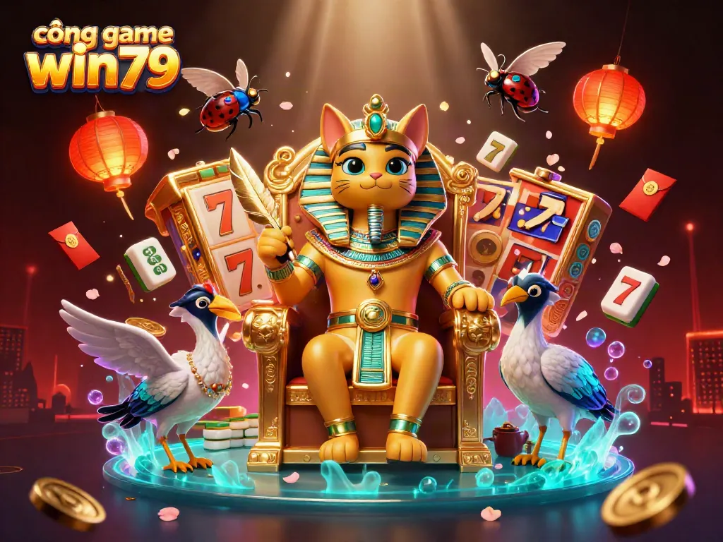 Experience the vibrant excitement of cổng game win79 with dynamic 3D characters in a colorful casino scene.