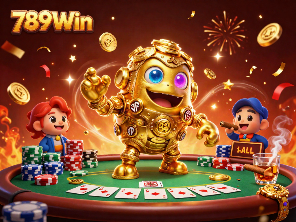 Engage in thrilling poker action with 789Win's animated casino scene filled with vibrant elements.