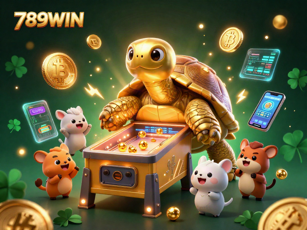 Engage with thrilling gameplay at 789WIN, featuring vibrant 3D tortoise and crypto elements.