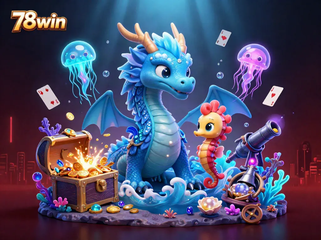 Experience exciting gameplay with 78win's vibrant underwater scene featuring a mystical dragon and treasure.
