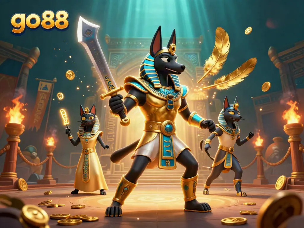 Join the go 88 adventure with Anubis and Bastet in a vibrant casino-themed showdown.