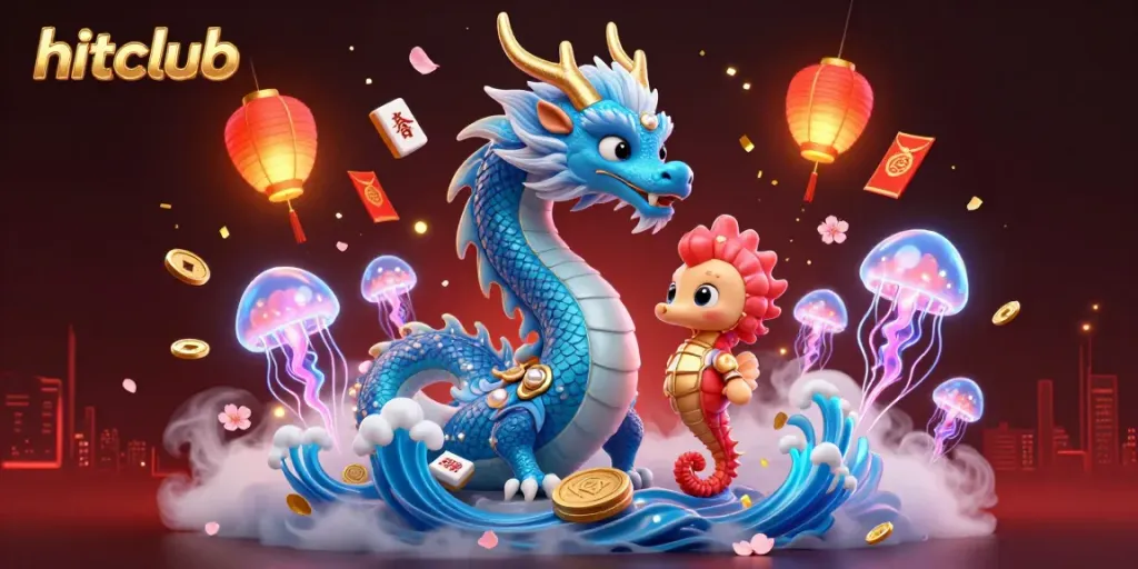 Experience adventure with hitclub, featuring a dragon, seahorse knight, and magical elements in a vibrant casino scene.