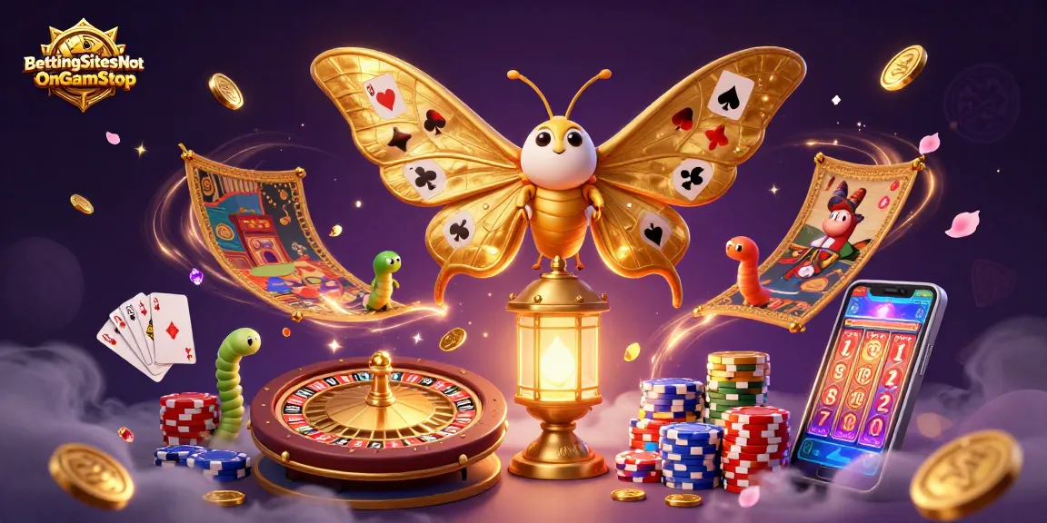 BettingSitesNotOnGamStop showcases a vibrant 3D scene with an atlas moth and casino themes.