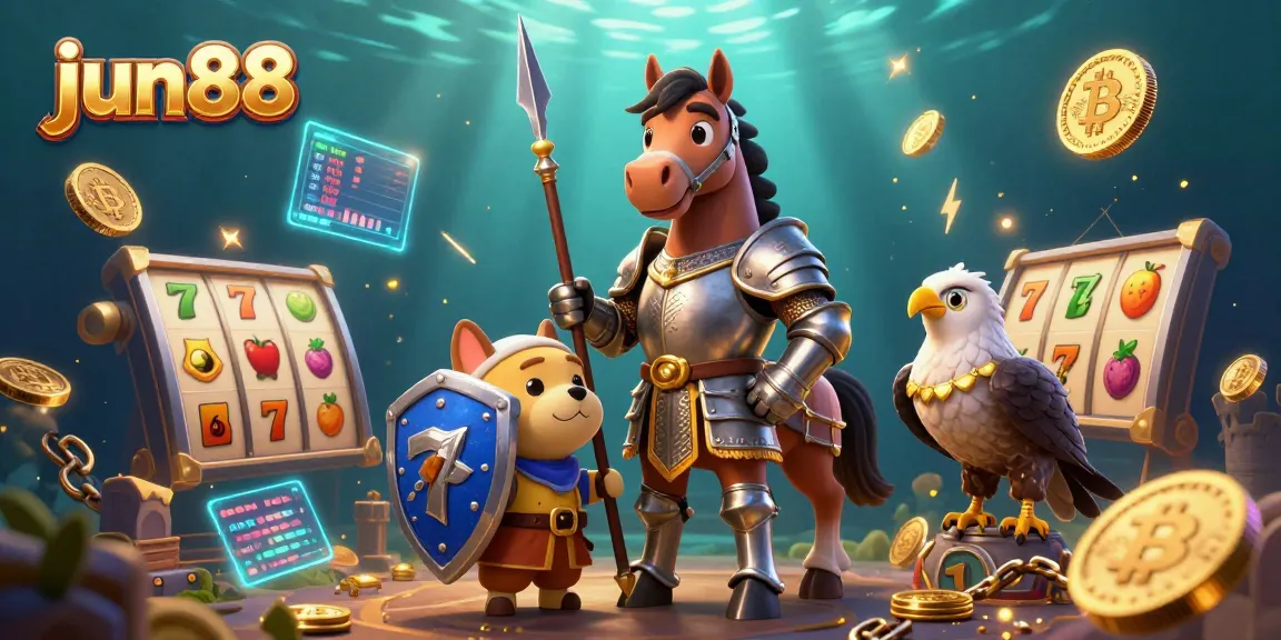 Experience thrilling casino action with jun88's colorful slot game illustration featuring knights and coins.
