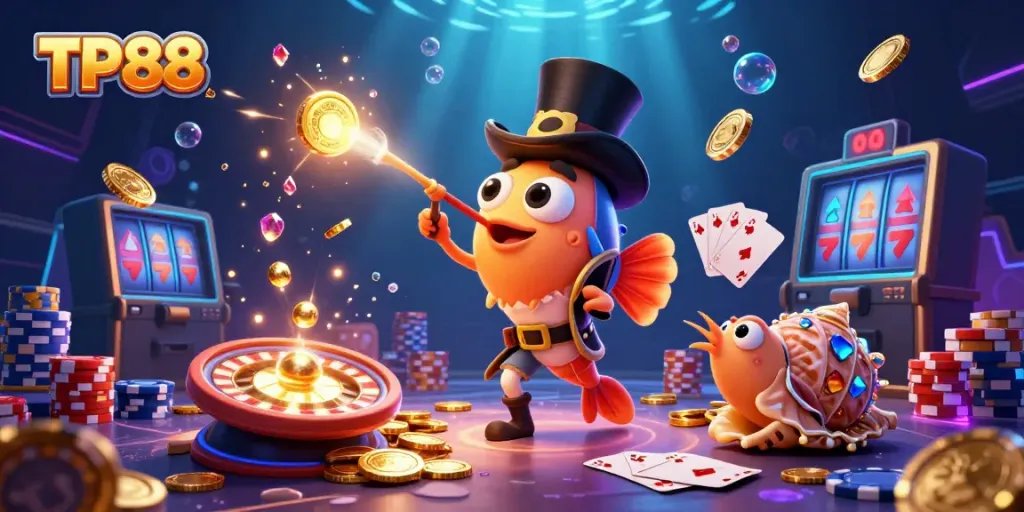 Engage in thrilling gameplay at TP88 with a dynamic underwater scene featuring an anglerfish, pirate shrimp, and gem snail.