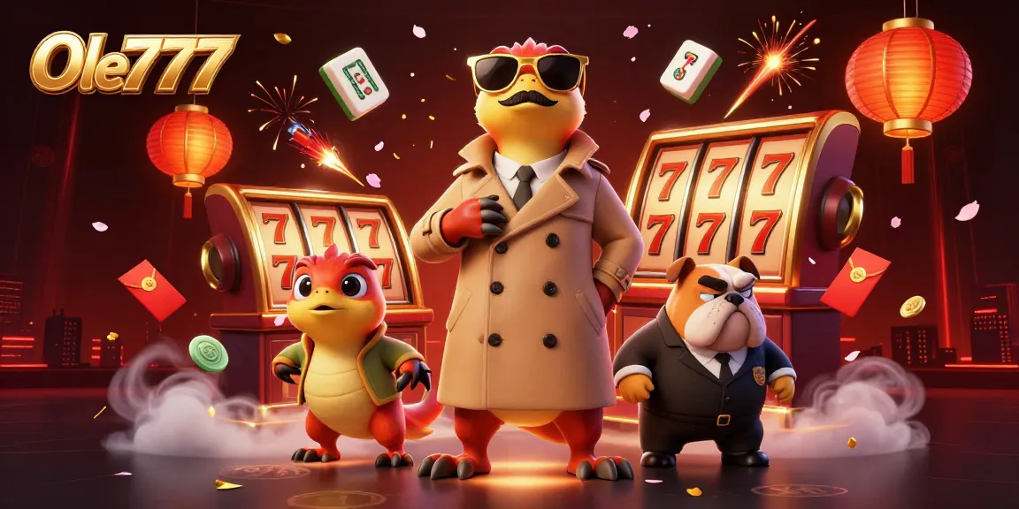 Spin the reels at Ole777's VIP lounge with three raptors in disguise and a vigilant bulldog bouncer.