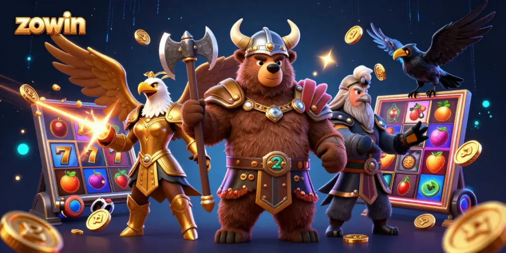 Zowin invites players to engage in thrilling slot games with vibrant 3D characters and dynamic elements.
