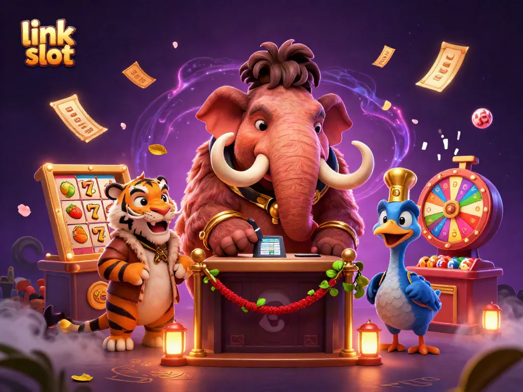 Engage with exciting link slot adventures featuring vibrant characters in an animated casino scene.