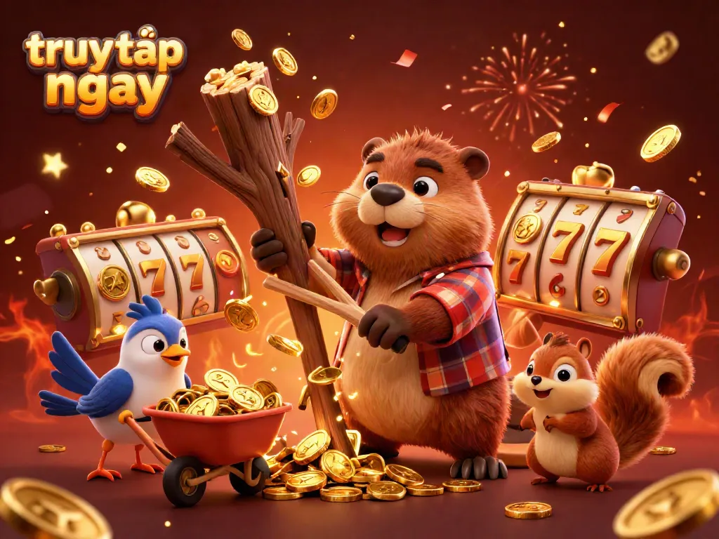 Experience thrilling gaming with "truy cập ngay" in this vibrant 3D casino scene full of excitement.