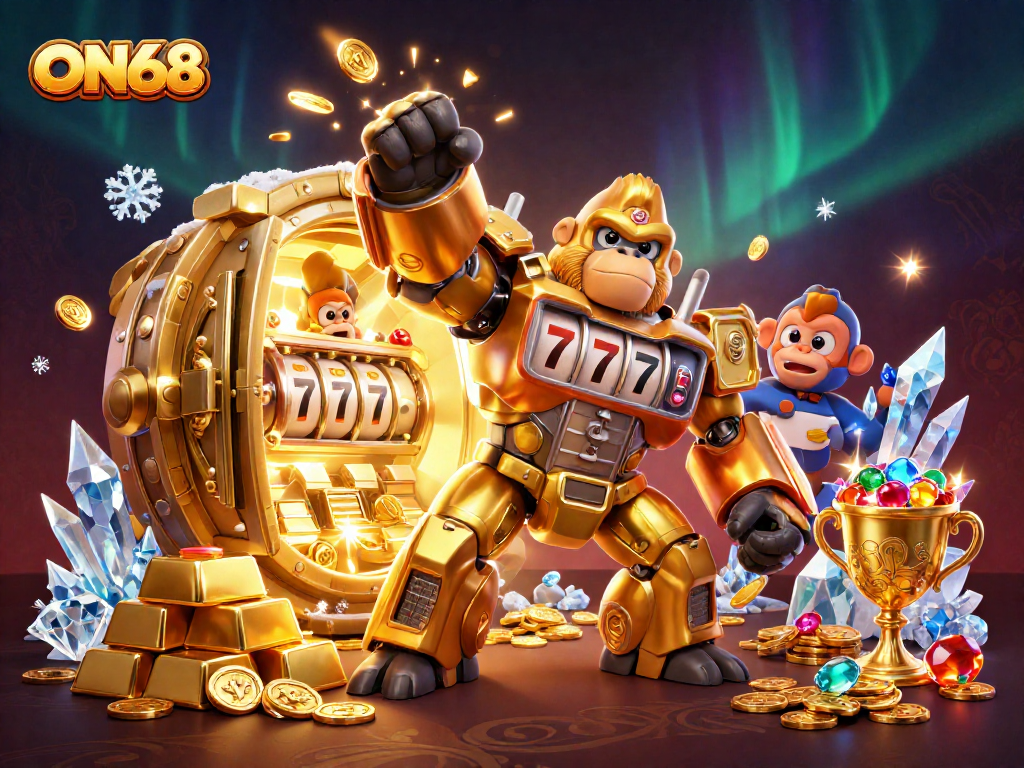 Experience thrilling wins at ON68 with an explosive display of jackpot-themed 3D casino art.