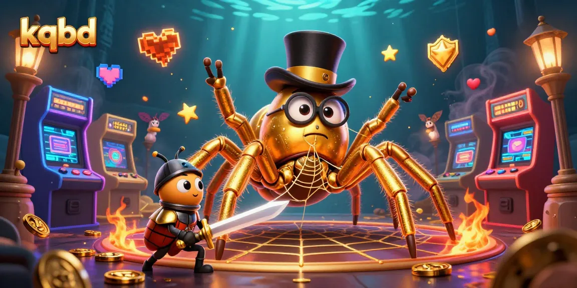 Engage with kqbd’s thrilling gambling scene featuring a golden tarantula and beetle knight in a vibrant illustration.