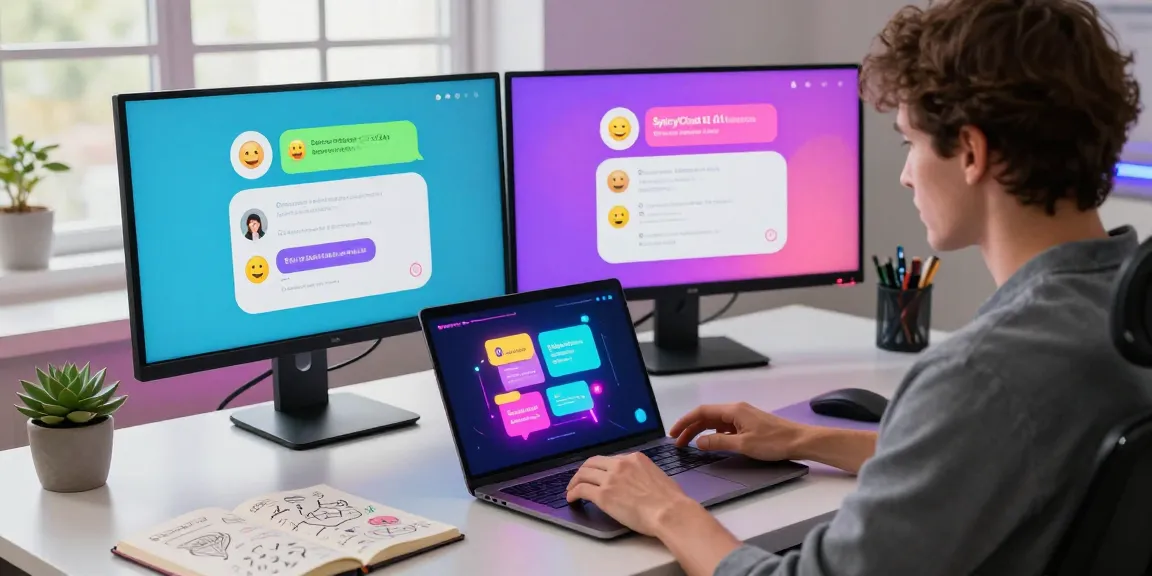 Engaging user interaction with SpicyChat AI on laptop showcasing vibrant chat bubbles.