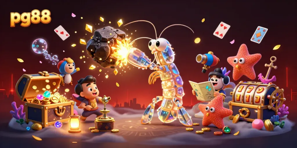 Engage with pg88's thrilling casino experience featuring vibrant characters and dynamic elements.