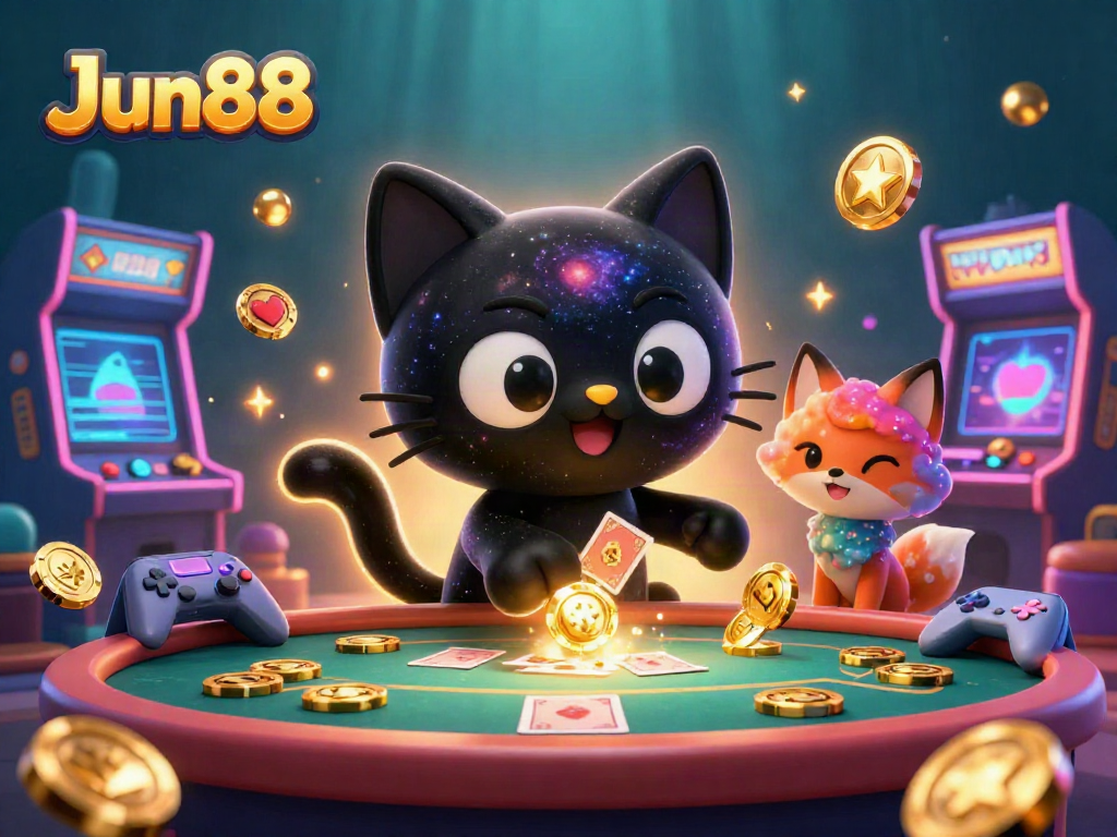 Experience the excitement of Jun88 with vibrant 3D characters in a cosmic casino atmosphere.
