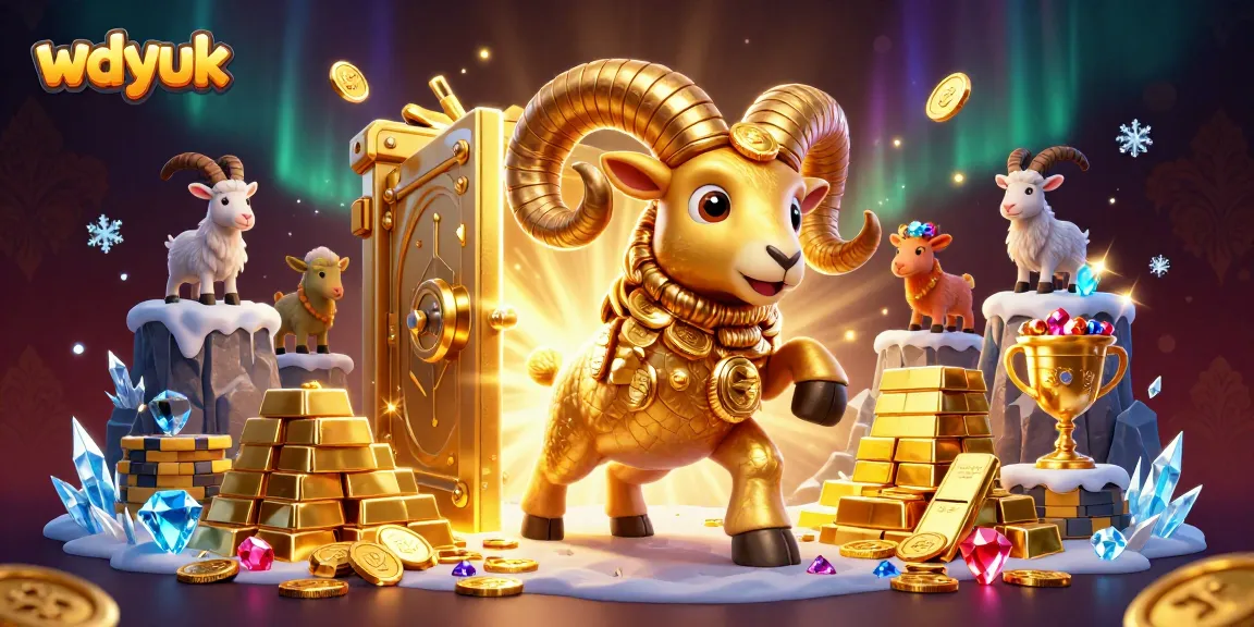 Engage with the festive atmosphere of wdyuk as the golden ram charges through riches in this 3D casino scene.