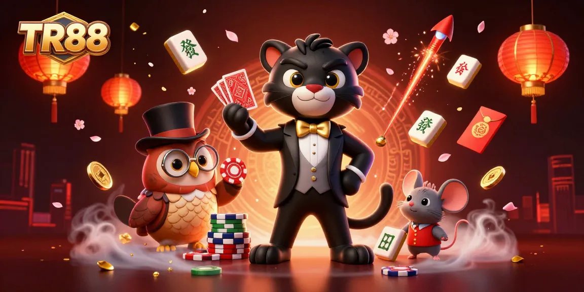 Experience thrilling moments with TR88 in a vibrant casino scene featuring animated characters.