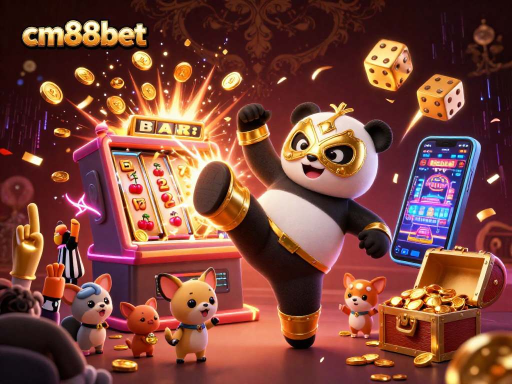 Experience the thrill of gaming at cm88bet with an animated scene of excitement, jackpots, and gaming elements.