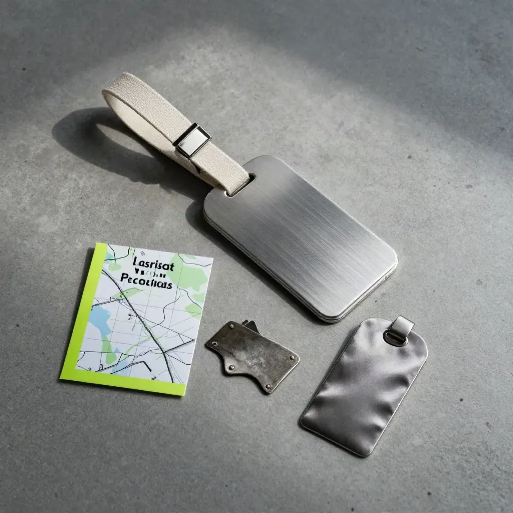 Overhead travel fare-alert flatlay with luggage tag, rail fragment and lime accent