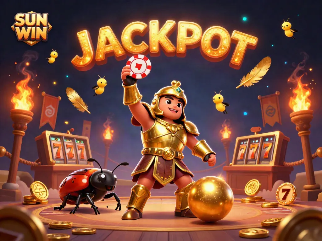 Engage in thrilling casino action with SUN WIN as colorful characters celebrate a jackpot victory.