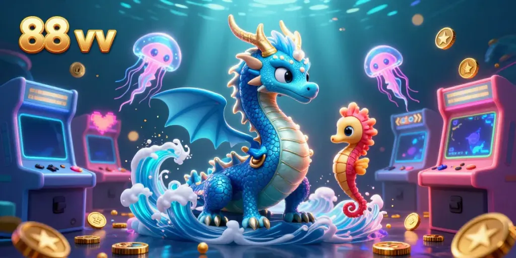 Experience vibrant gaming adventures and thrilling wins with 88 vv's enchanting 3D scene.