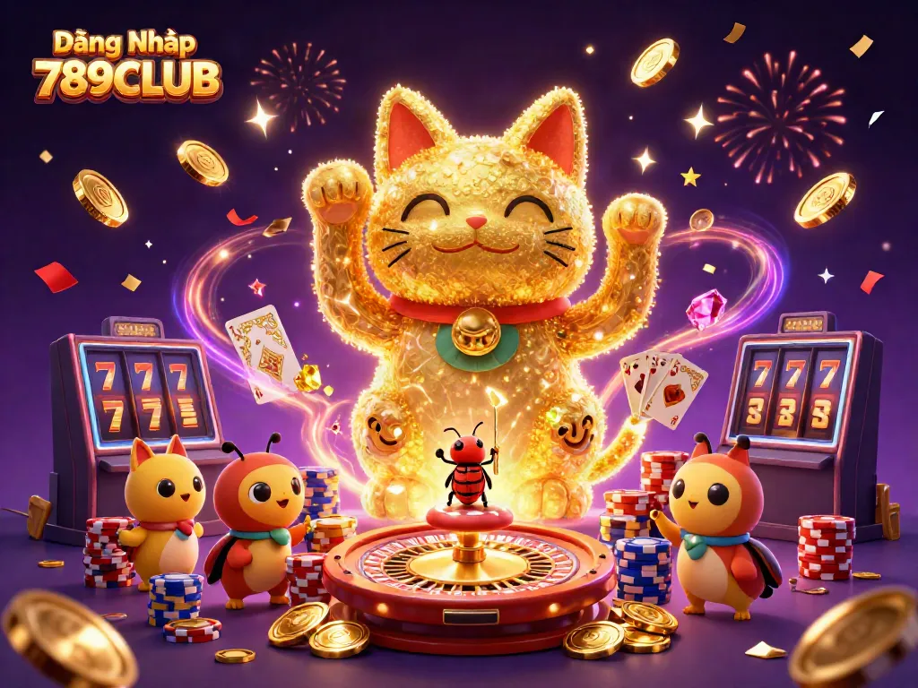 Engaging scene showcasing Đăng Nhập 789CLUB with dynamic casino symbols and celebratory elements.