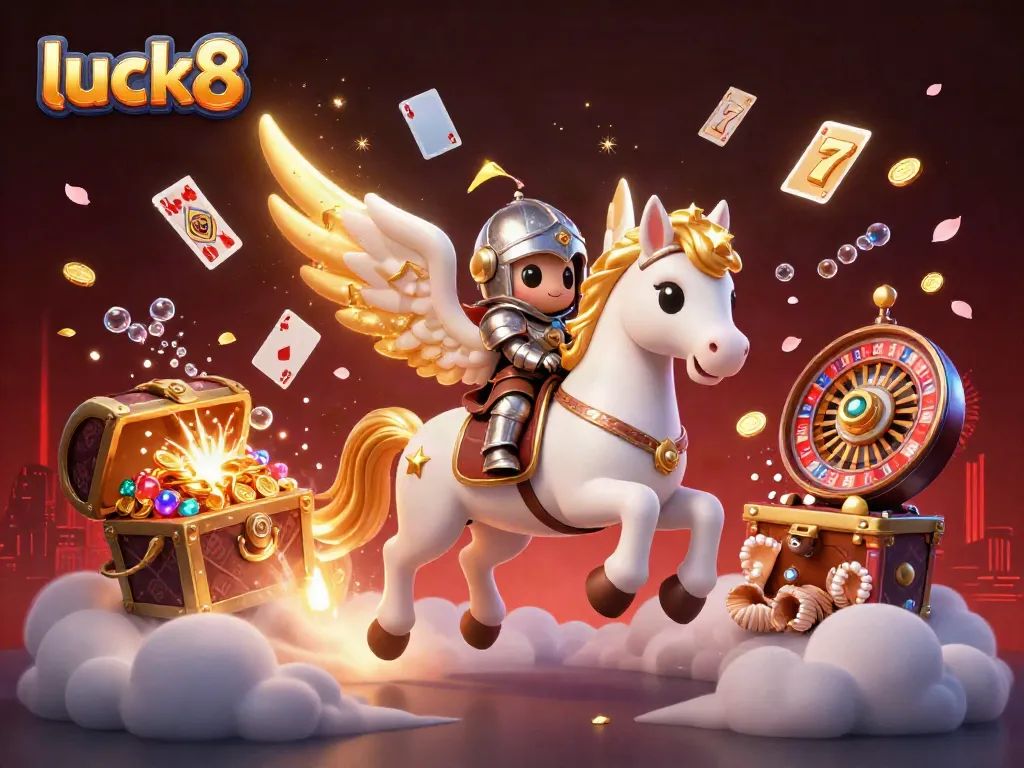 Engage in luck8 adventures surrounded by dynamic gold coins, slot reels, and vibrant casino elements.