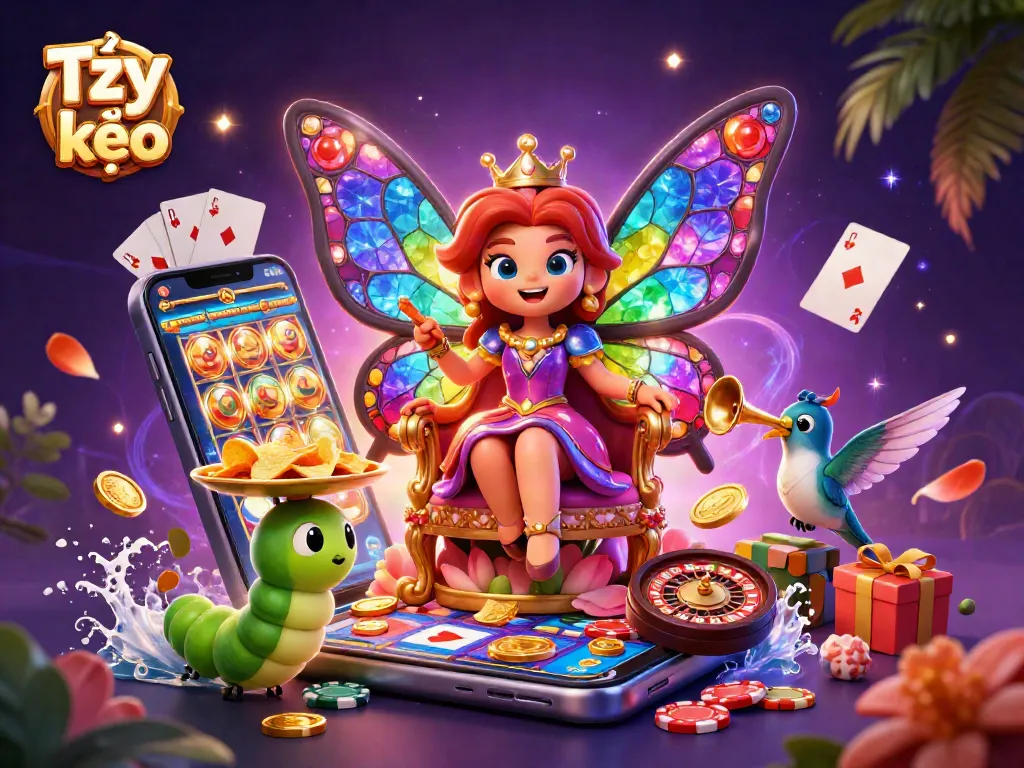 Bet on Tỷ lệ kèo with a vibrant 3D digital scene filled with gaming elements and characters.