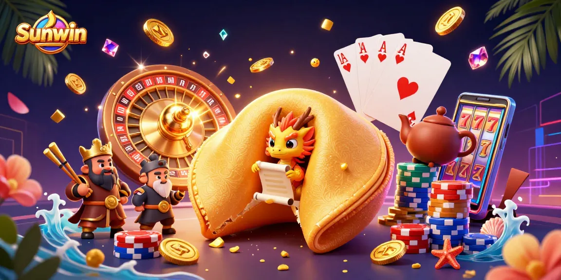 Enter the gaming world with Sunwin, where a golden fortune cookie reveals winning secrets amidst vibrant animations.