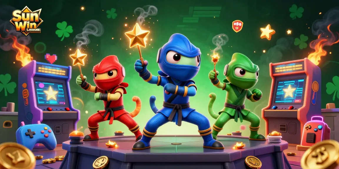 Experience thrilling gaming at Sun Win Limited with vibrant chameleon ninjas and exciting casino elements.