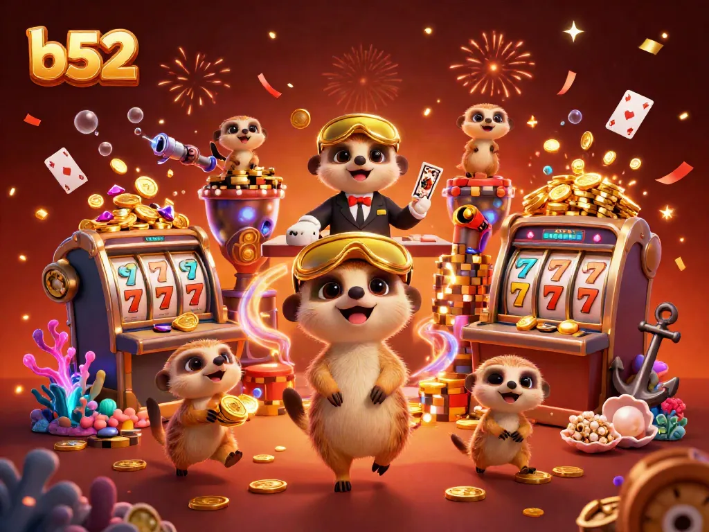 Experience the excitement of b52 as meerkats engage in a lively casino scene with vibrant game elements.