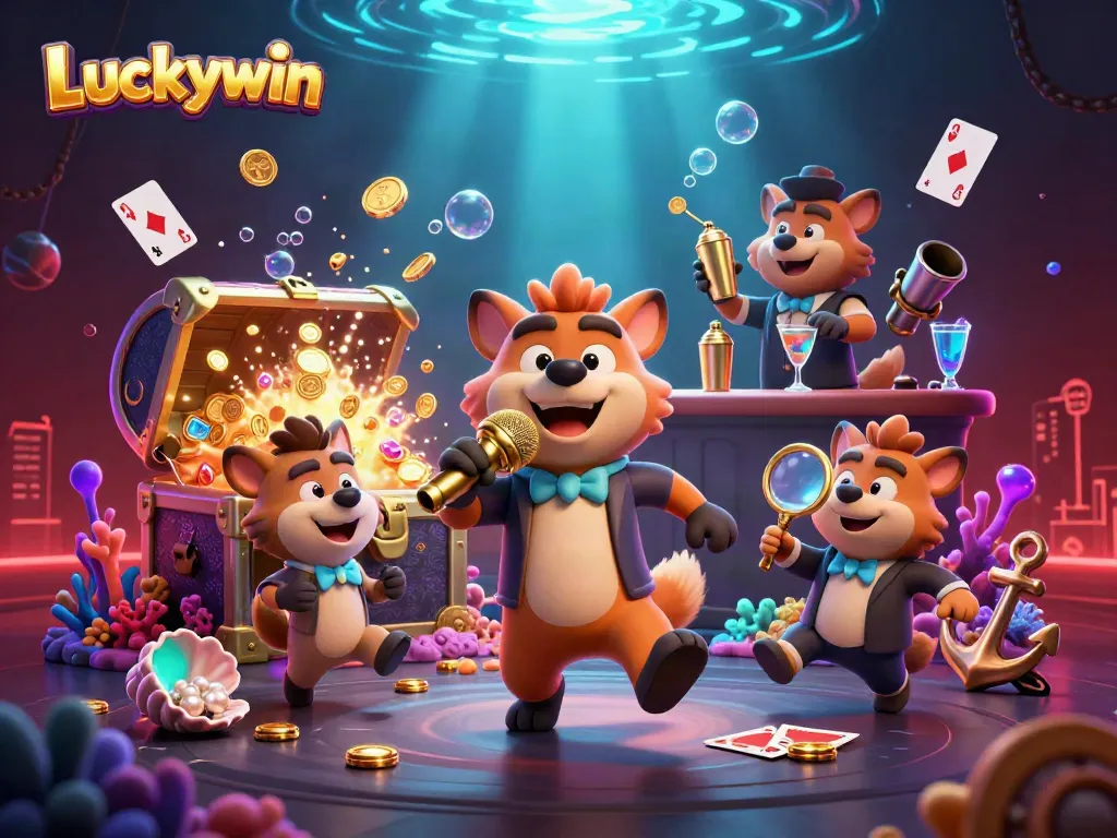 Get lucky at Luckywin with lively cartoon hyenas hosting a vibrant casino scene.