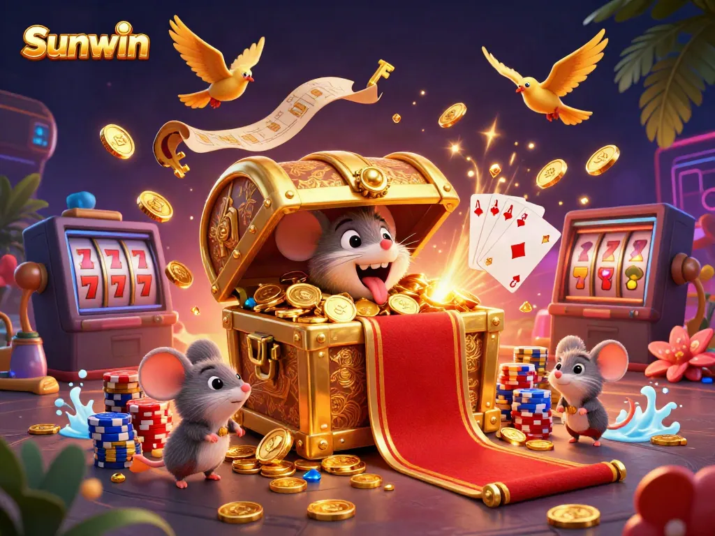 Experience thrilling gameplay with Sunwin's rich casino visuals featuring treasure chests and vibrant game elements.