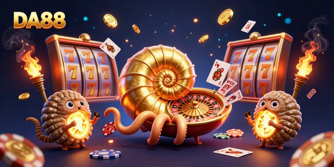 Experience thrilling casino action with DA88 featuring a giant nautilus roulette and slot elements.