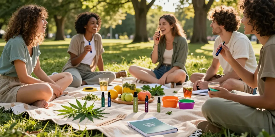 THC vapes UK featured in an outdoor wellness picnic scene, emphasizing quality cannabis products and natural health.