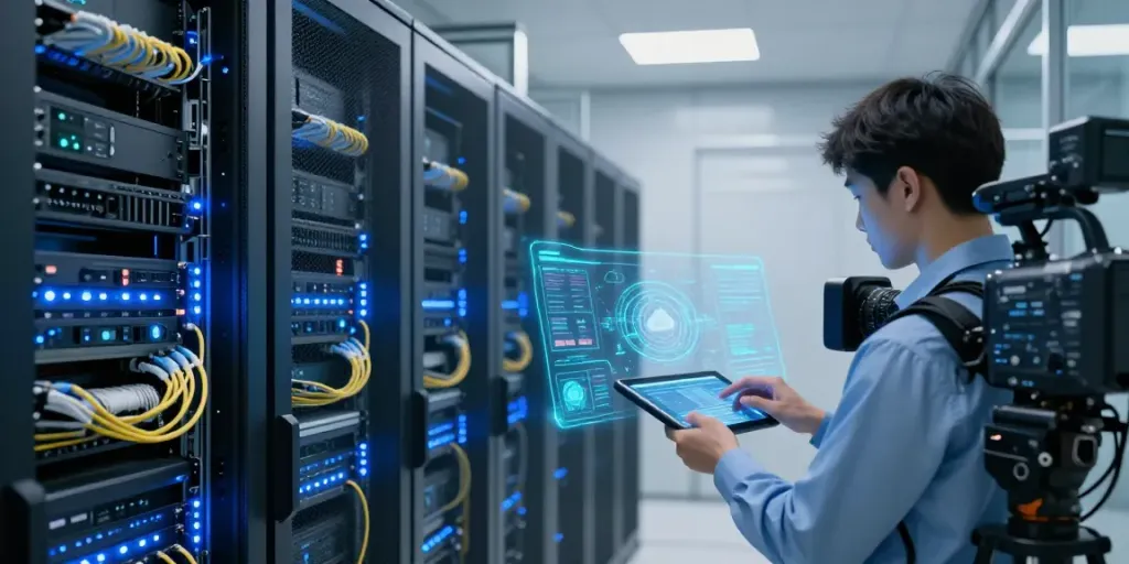 .co.uk domain registration in a high-tech data center maintaining robust cybersecurity and cloud infrastructure.