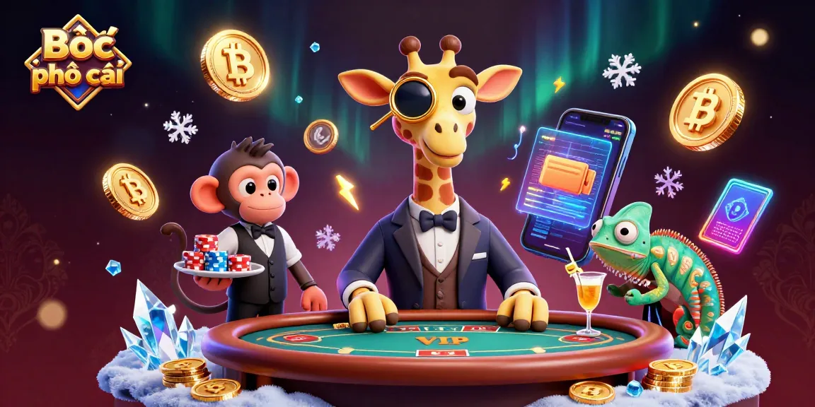 Bóc phốt nhà cái showcases a giraffe at a poker table with vibrant crypto elements in a rich casino scene.