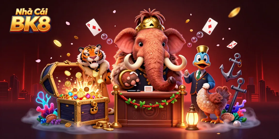 Experience the exhilarating atmosphere of Nhà Cái BK8 with a vibrant 3D casino bouncer and dynamic gaming elements.