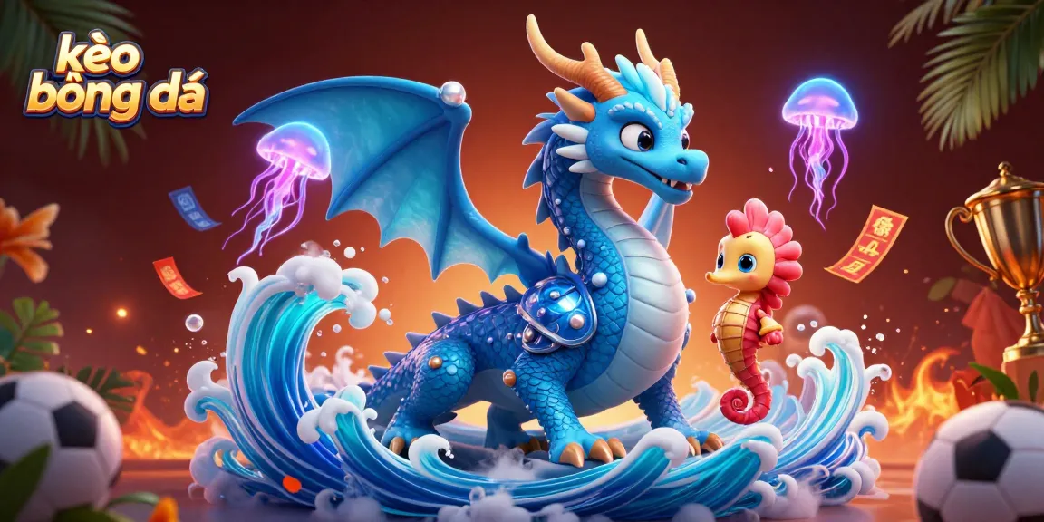 Experience the excitement of kèo bóng đá with vibrant dragons and seahorses amidst a dynamic betting scene.