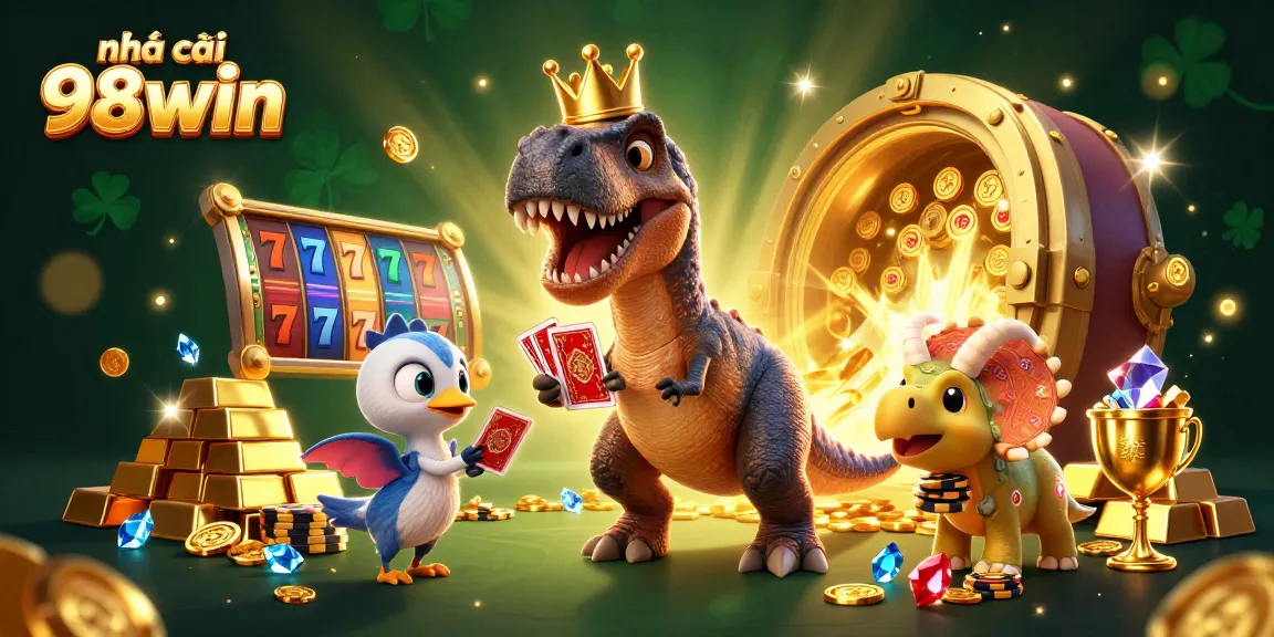 Betting with Nhà cái 98win: A fun scene with colorful characters in a vibrant casino environment.