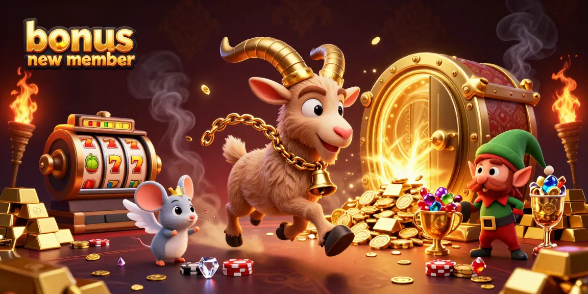Experience the excitement of "bonus new member" offers in a vibrant casino scene with playful characters and rich imaging.