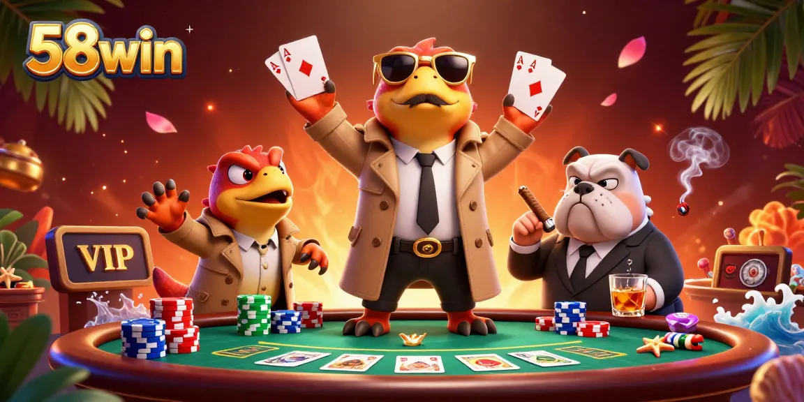 Experience the excitement of 58win casino with cartoon raptors and poker elements!