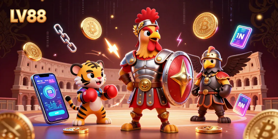 Experience thrilling gaming at LV88, featuring vibrant 3D characters and energetic casino elements.