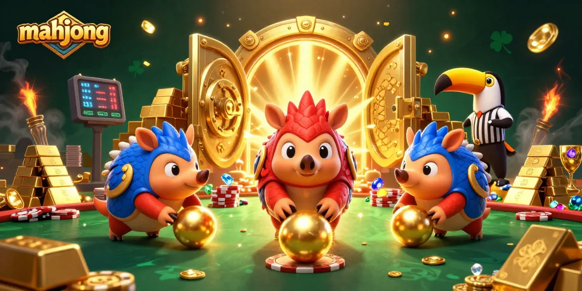 Engage in thrilling mahjong slot gameplay with vibrant pangolins and golden treasures.