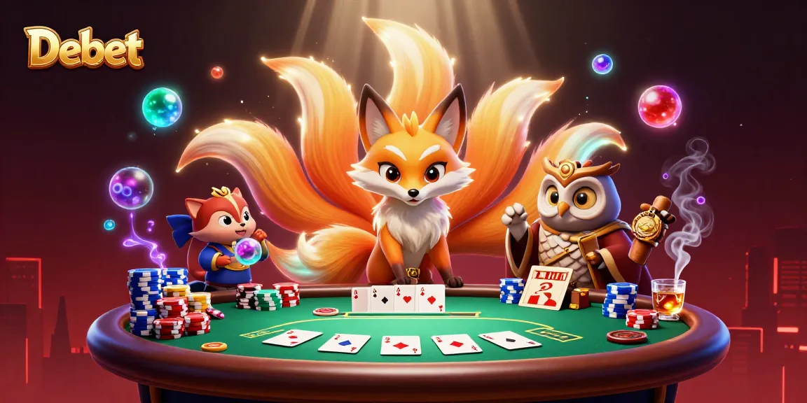 Engage in thrilling poker action with Debet, featuring vibrant 3D characters and dynamic game elements.